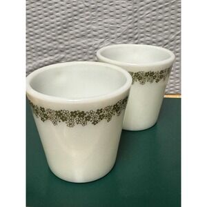 Vintage‎ Pyrex Spring Blossom Green Crazy Daisy Milk Glass Coffee Mug Set Of 2